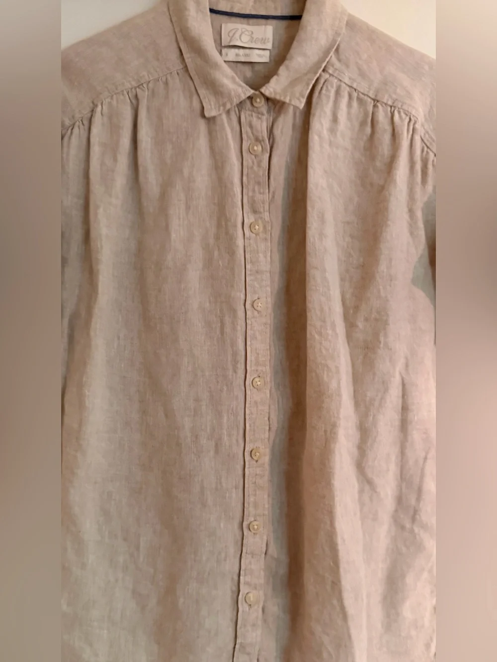 J. Crew Casual Short-Sleeve Linen Button-Down in Light Beige Mens S
